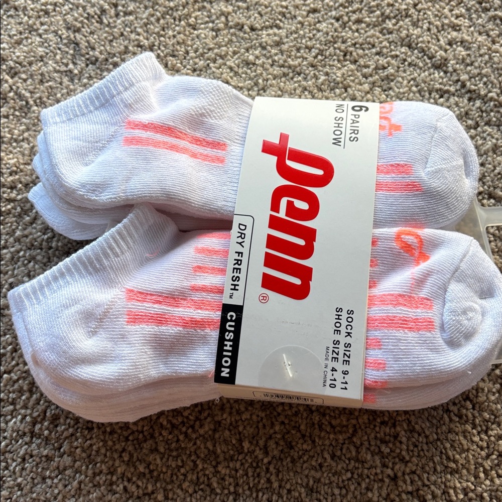 Women’s White No-Show Cushion Socks - 6 Pack (Pink & Teal Accents) - Picture 2 of 2